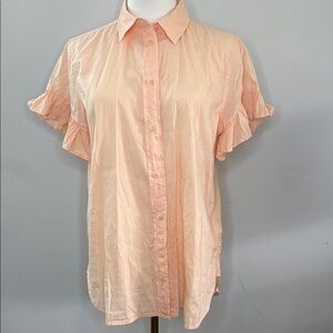 J. Crew Size 6 Peach Short Sleeve Ruffled Button Down Shirt